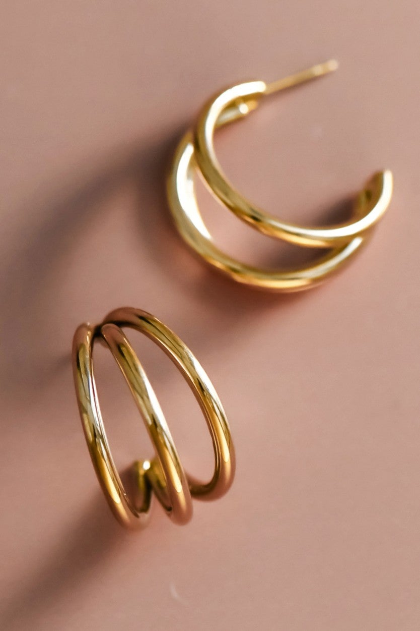 18K Waterproof Non-Tarnish Stainless Steel Hoops