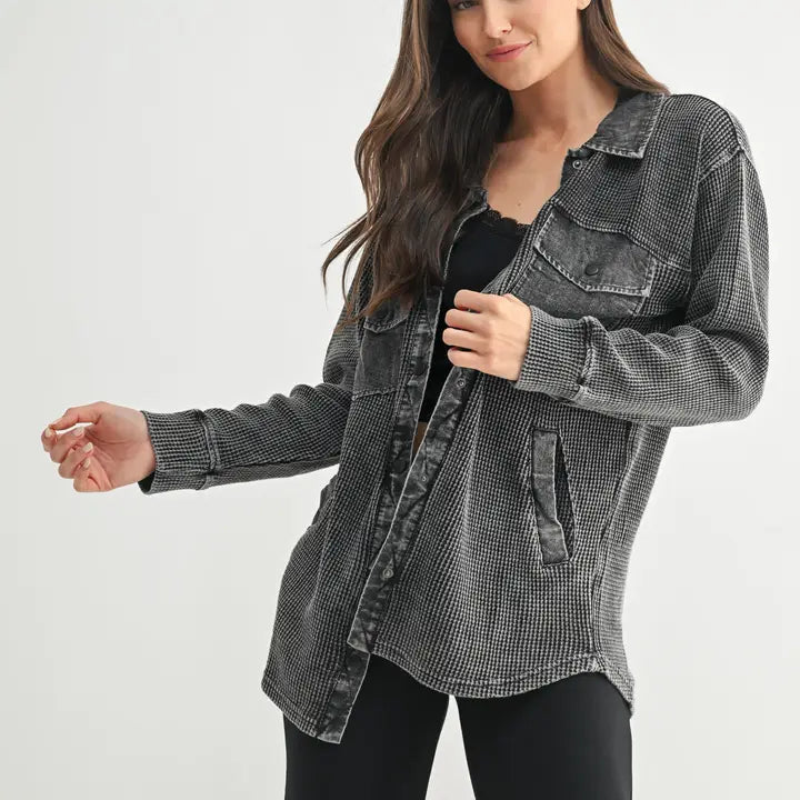 Waffle Knit Mineral-Wash Button Down