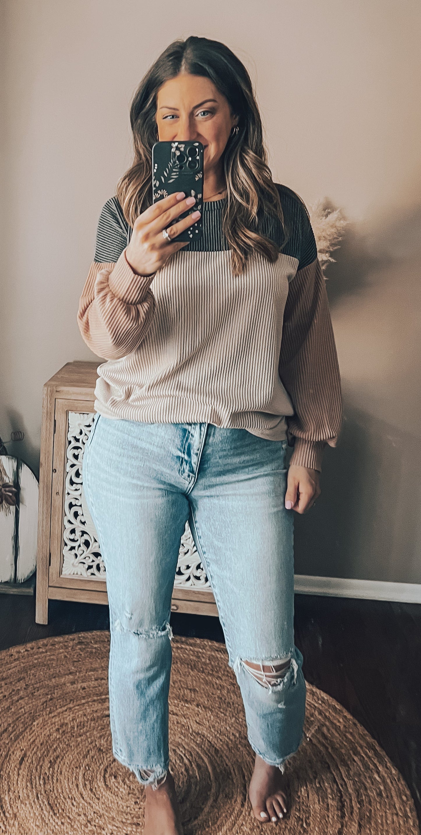 Color block Ribbed Long Sleeve Top