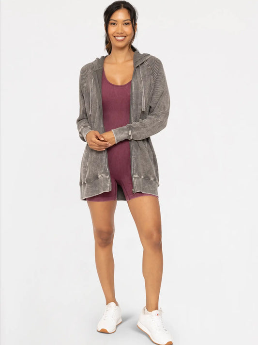 Oversized Mineral-Wash Zip Hoodie