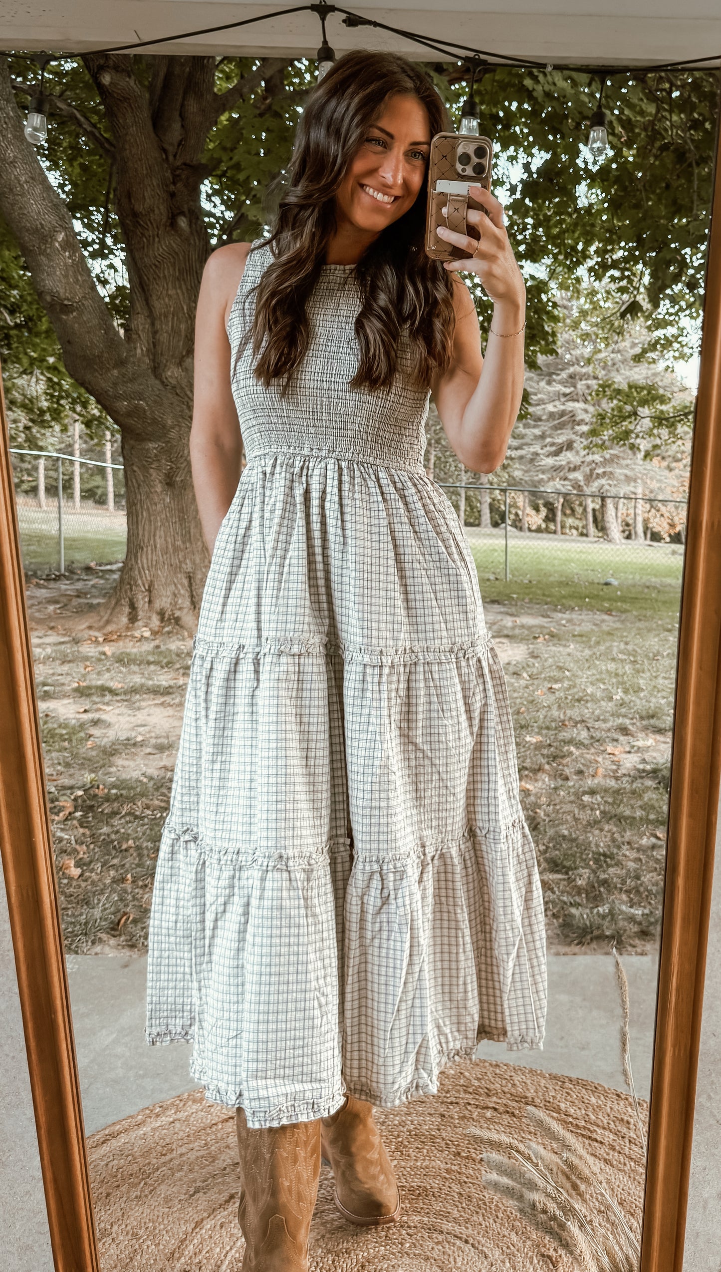 Country Cottage Gingham Midi Dress