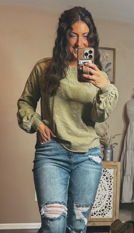 Washed Lace Long Sleeve Top