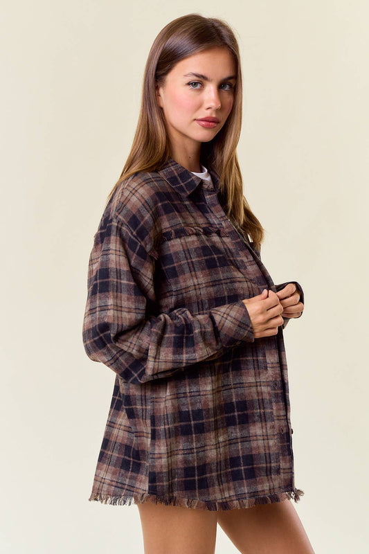Plaid Flannel with Frayed Detail