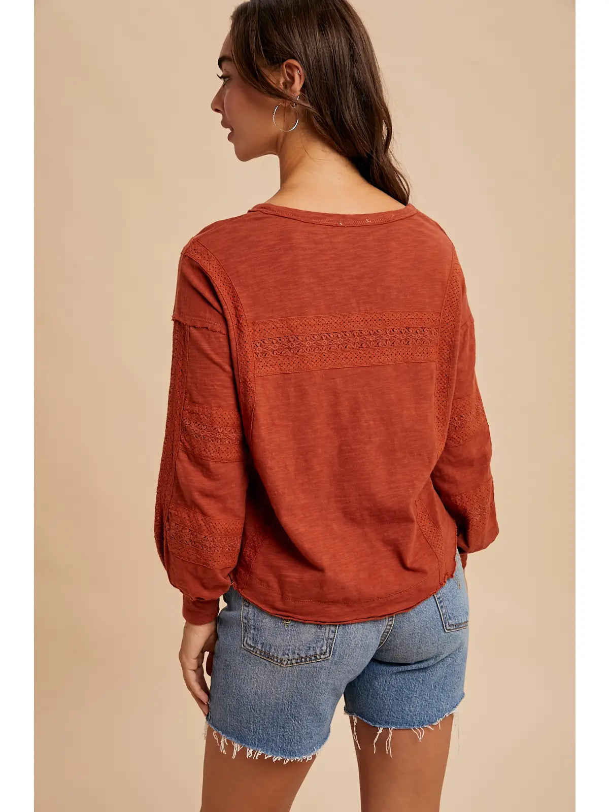 Washed Lace Long Sleeve Top
