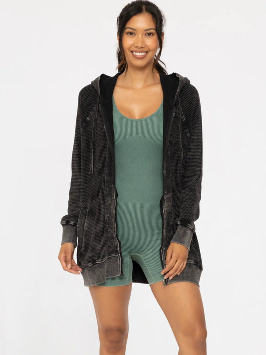 Oversized Mineral-Wash Zip Hoodie