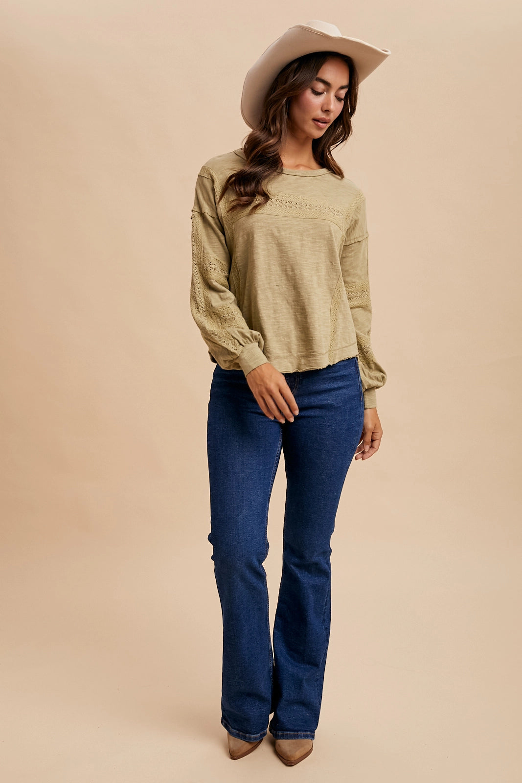 Washed Lace Long Sleeve Top