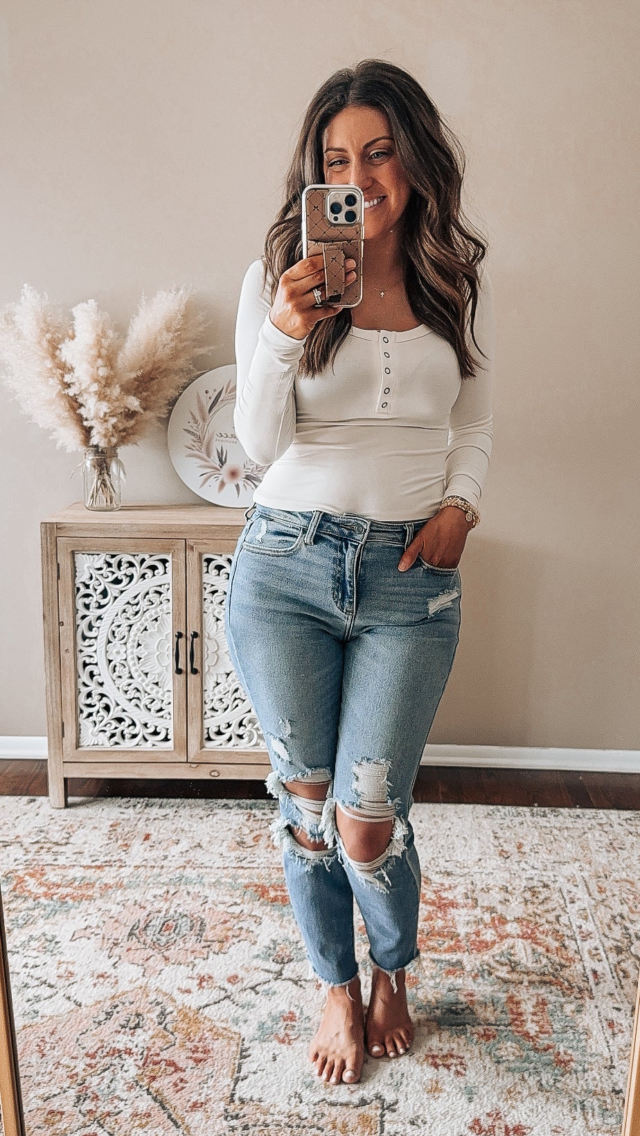 Long Sleeve Henley Scoop Neck