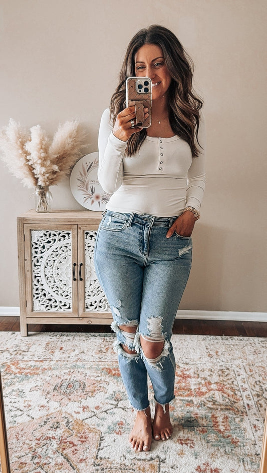 Long Sleeve Henley Scoop Neck