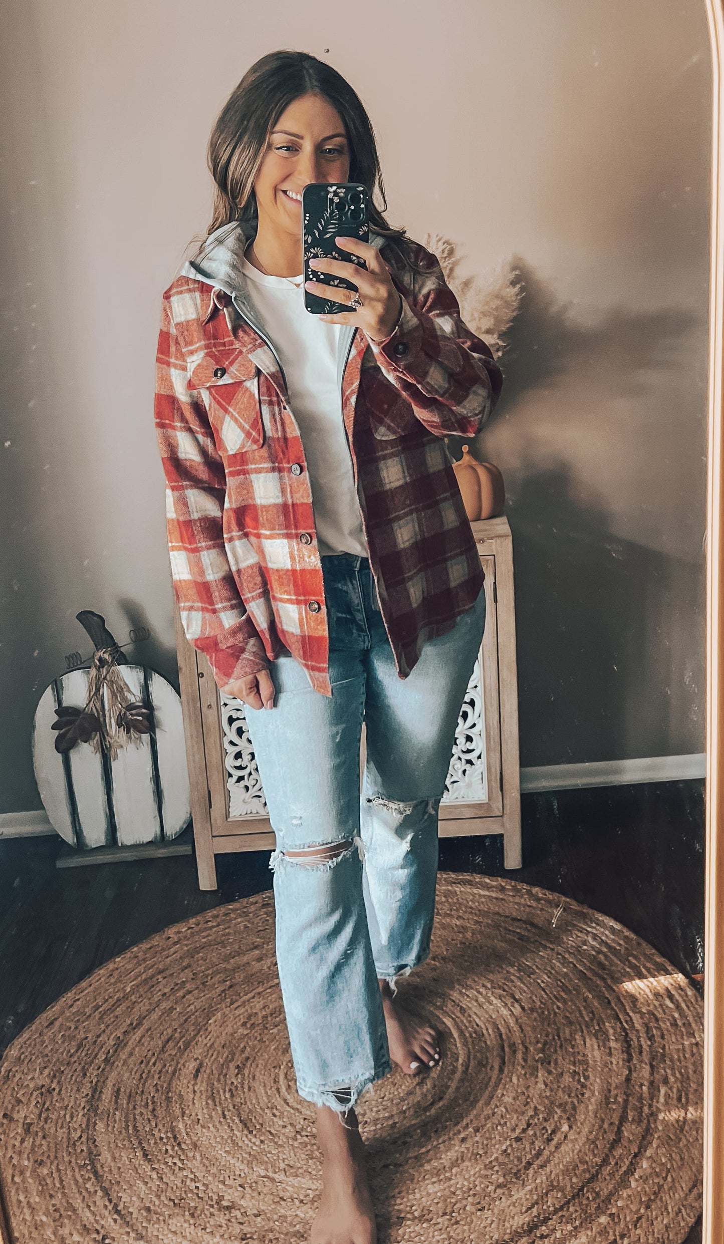 Hem & Thread Plaid Shacket With Hoodie