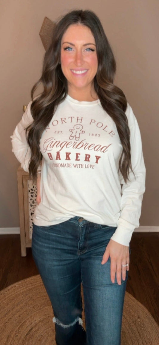North Pole Gingerbread Mineral Washed Long Sleeve Graphic