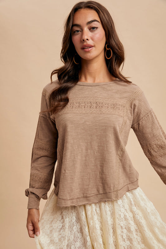Washed Lace Long Sleeve Top