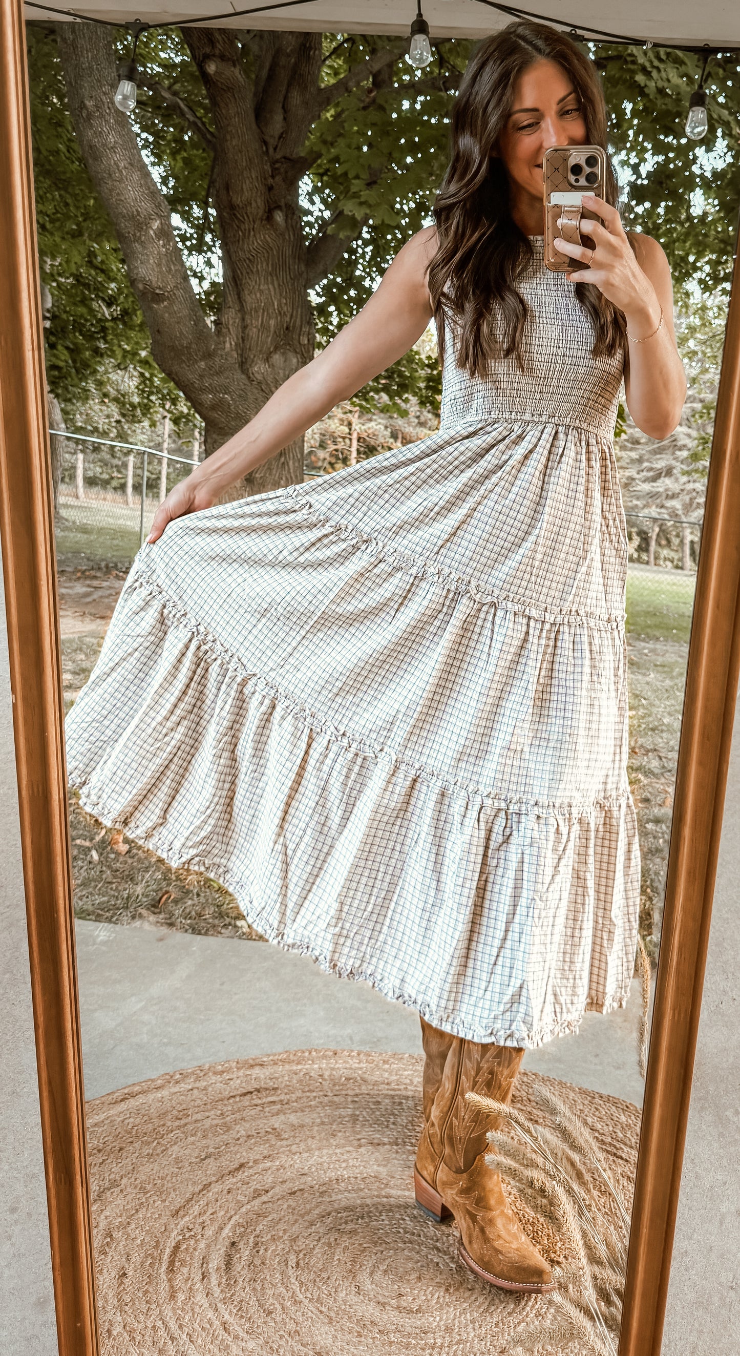Country Cottage Gingham Midi Dress