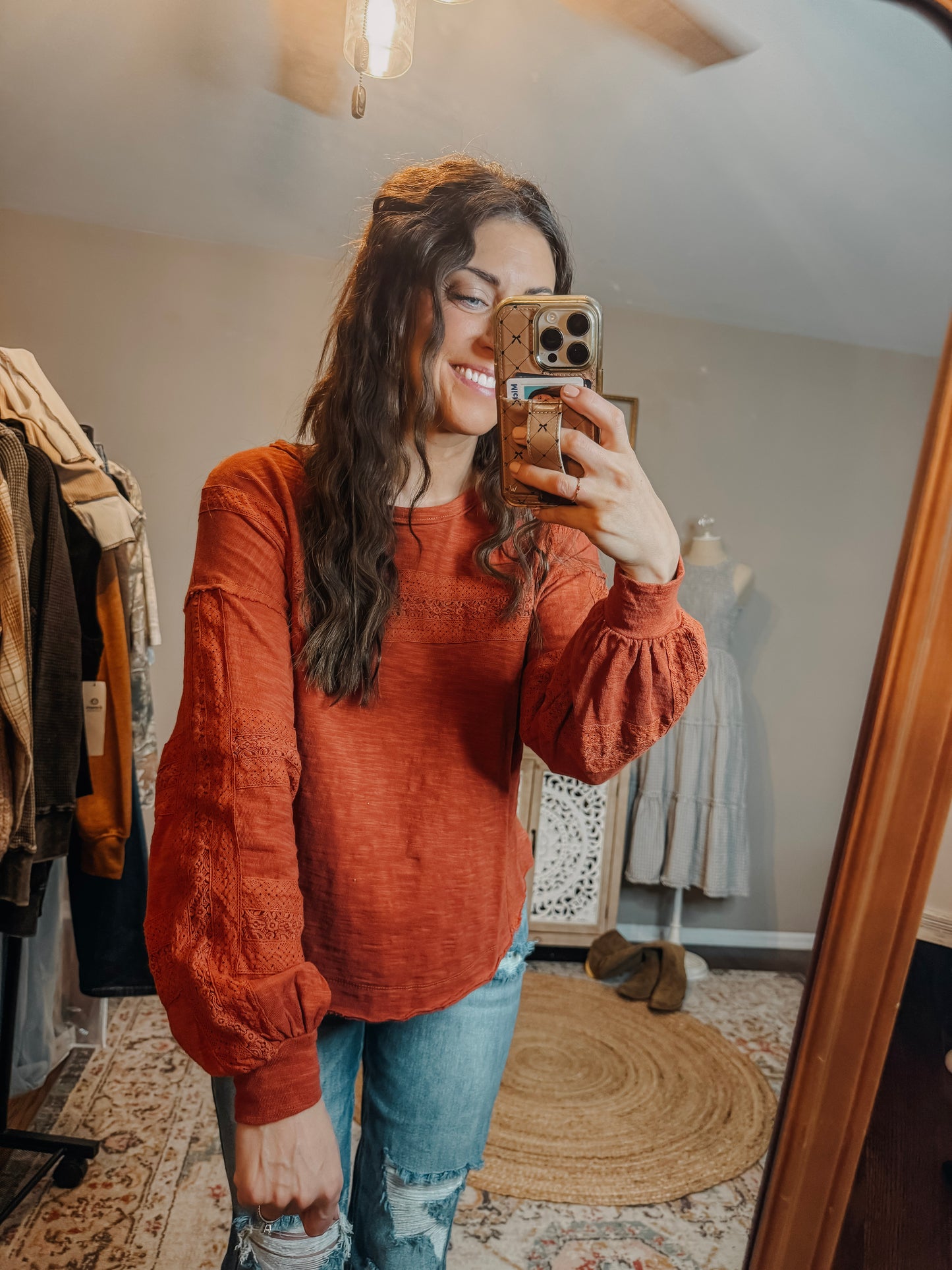 Washed Lace Long Sleeve Top