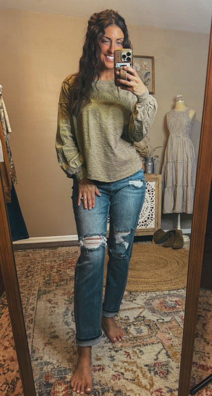 Washed Lace Long Sleeve Top