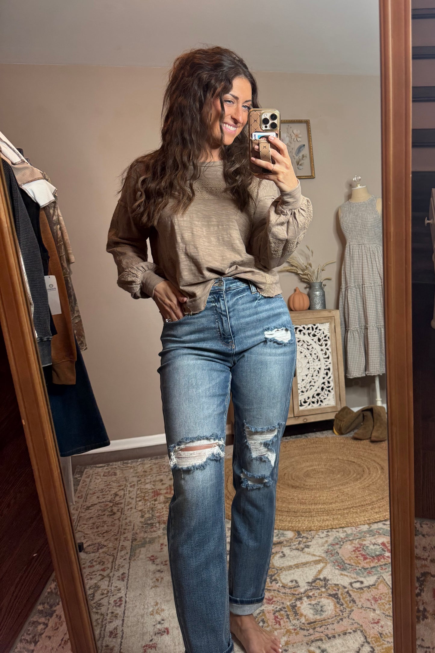 Washed Lace Long Sleeve Top