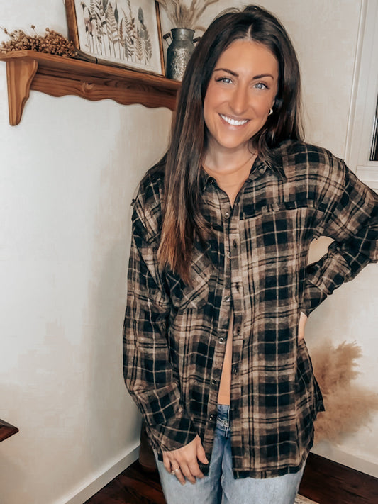 Plaid Flannel with Frayed Detail