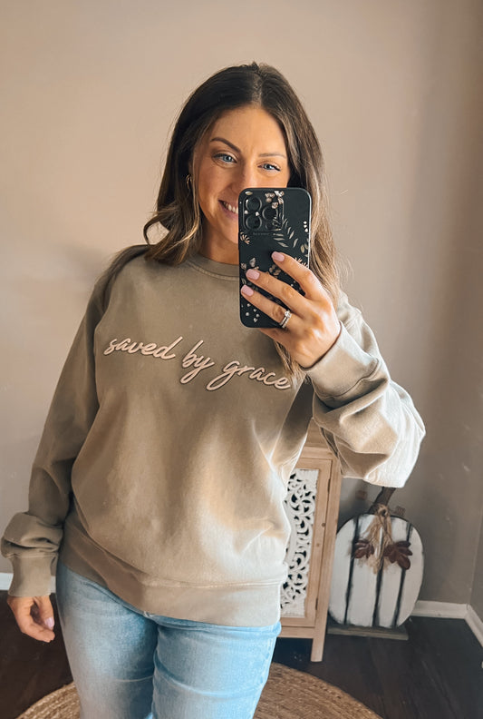 SAVED BY GRACE PUFF GRAPHIC SWEATSHIRT