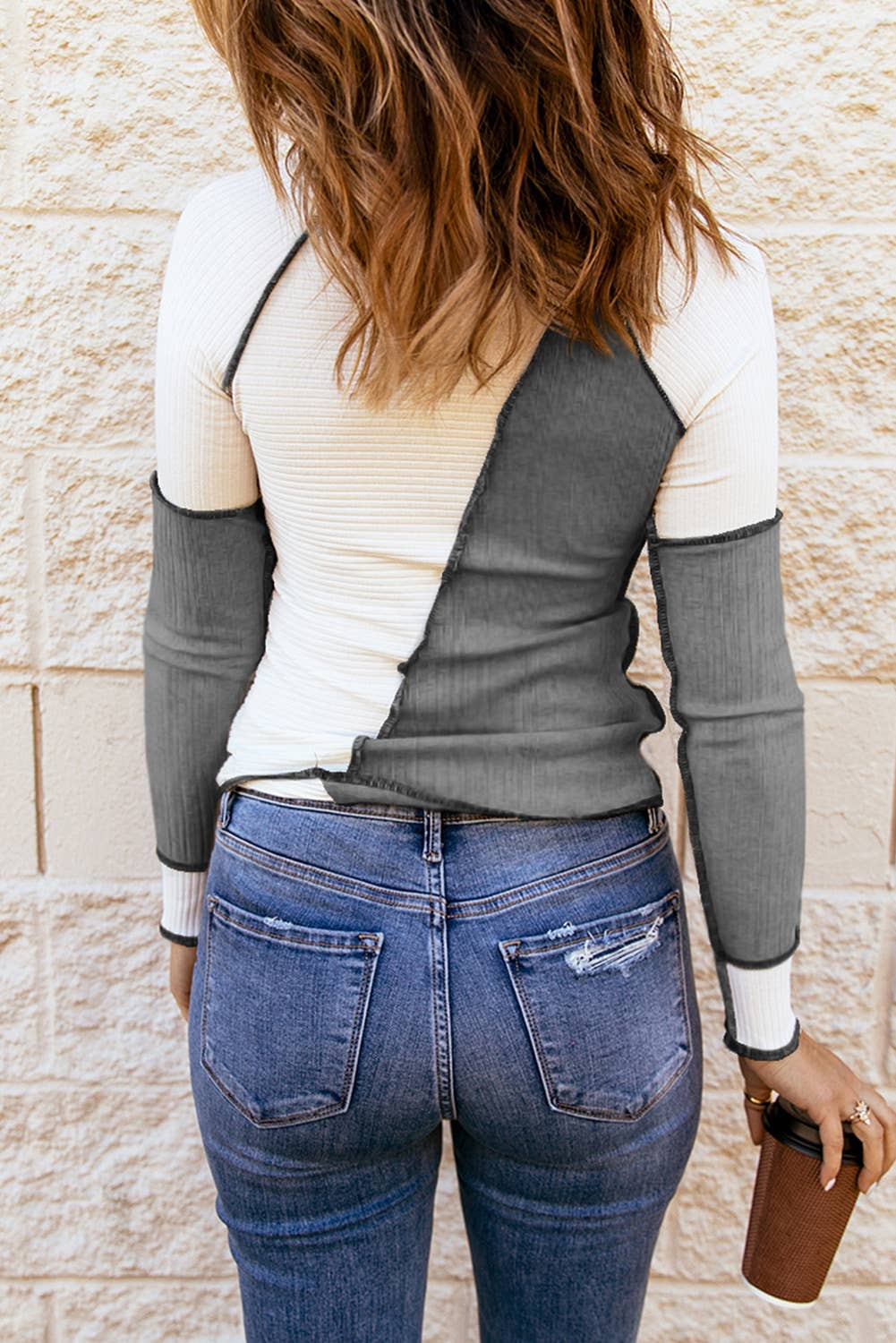Colorblock Seamed Ribbed Knit Top