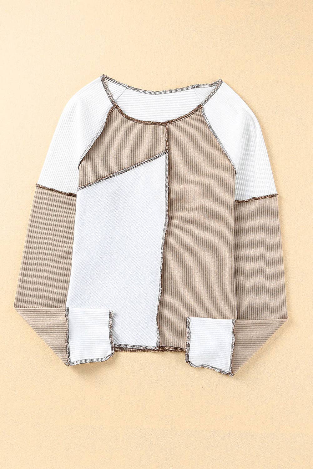 Colorblock Seamed Ribbed Knit Top