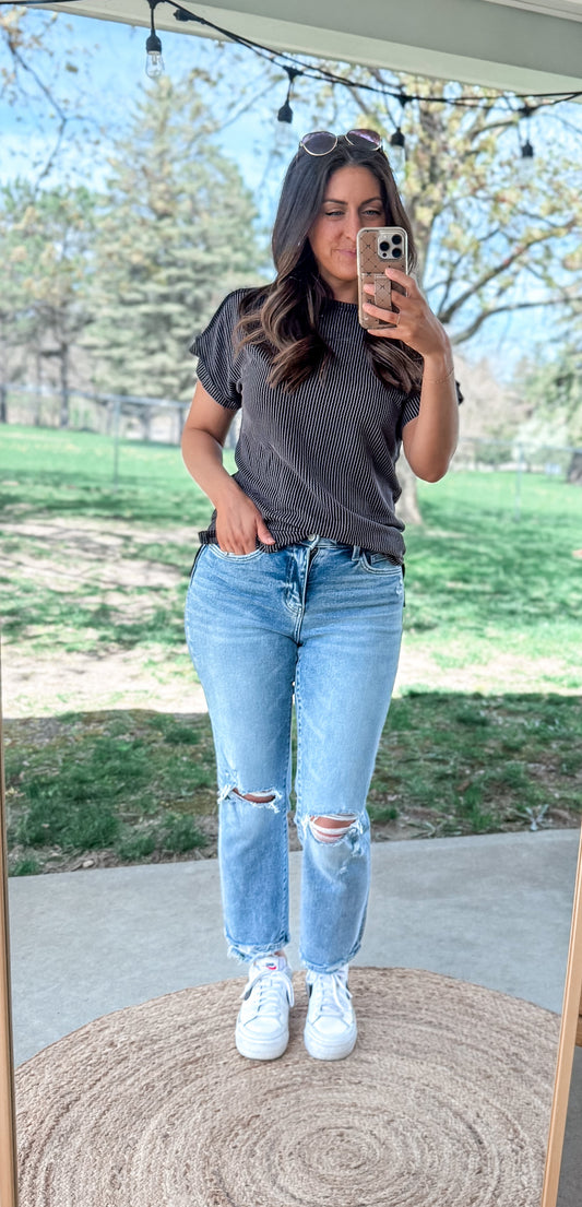 Backstitch Ribbed Short Sleeve