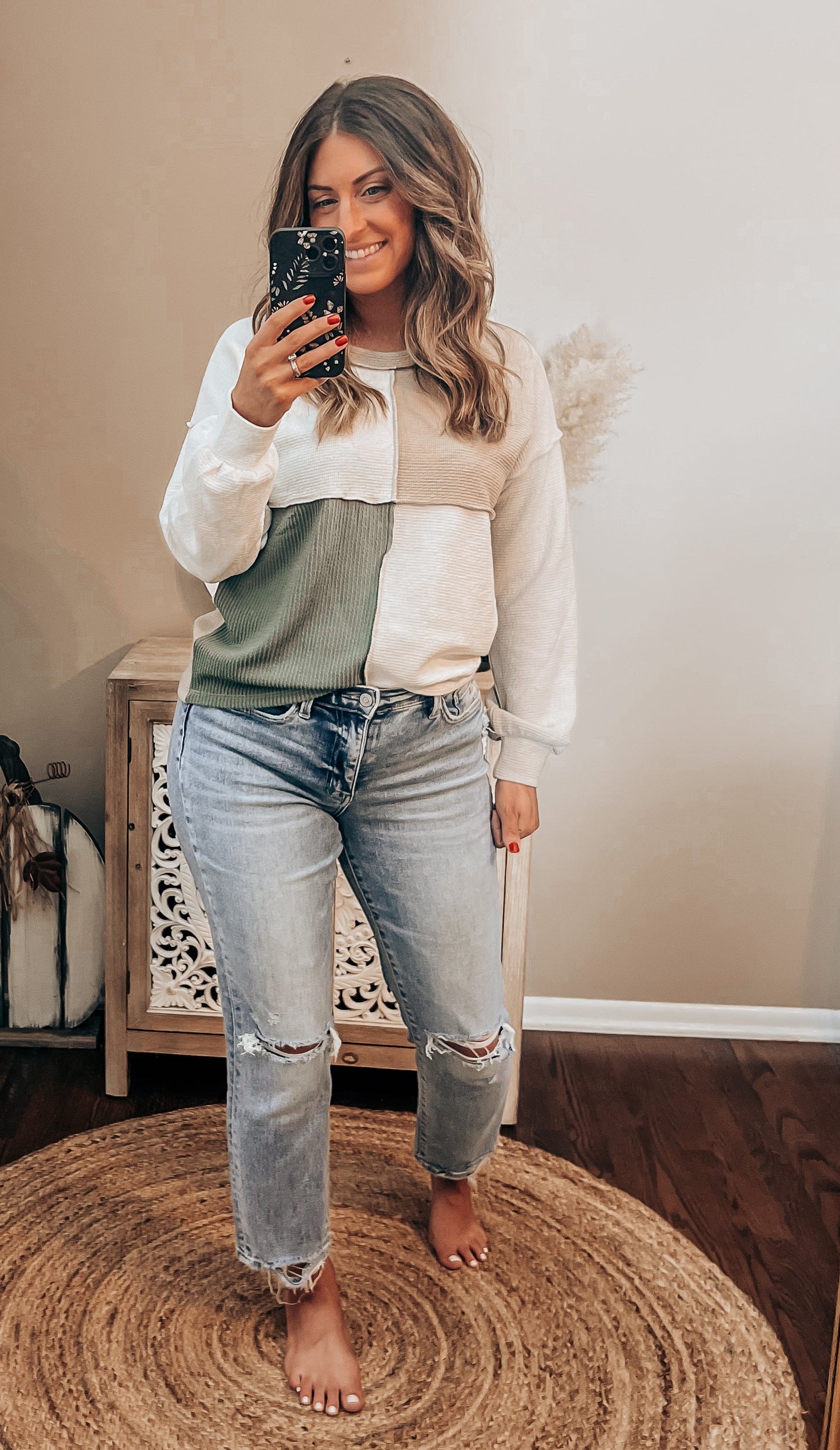 Staccato Color Block Top Oatmeal/Olive/Ivory