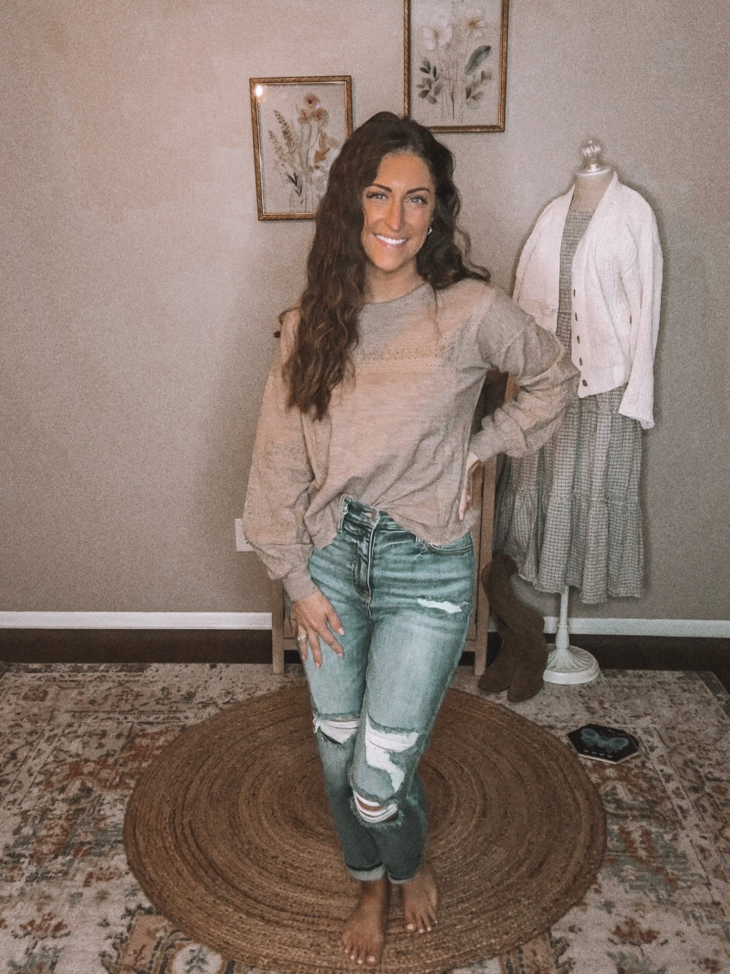 Washed Lace Long Sleeve Top